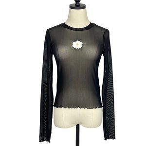 Forever 21 Sheer Long Sleeve Top with Daisy Black Size Medium